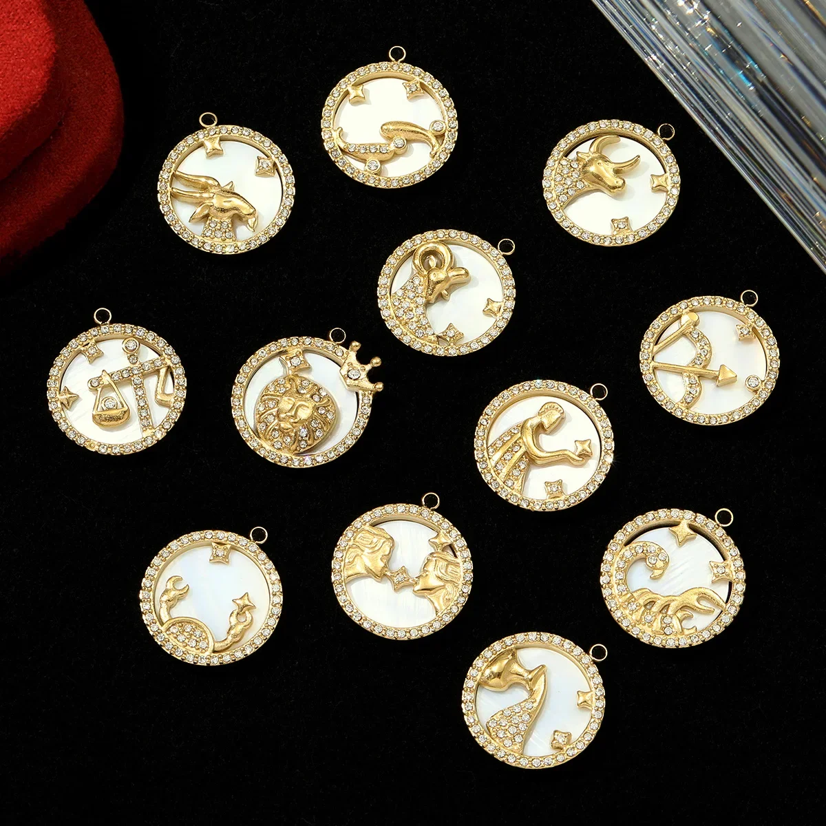 3pcs/Lot LAVIXMIA Rhinestone Shell Taurus Virgo Stainless Steel Necklace Pendant Zodiac DIY Charm Women Star Signs Jewelry