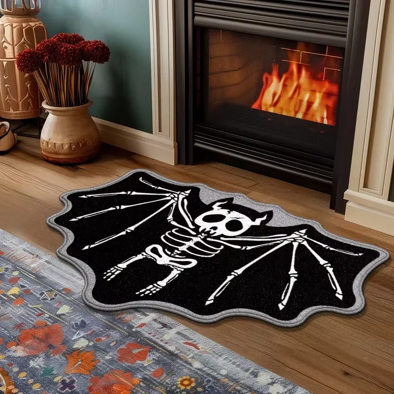 VIKAMA Schwarzer Spinnennetz-Teppich, Halloween-Teppich, Fußmatte, Sofa, Wohnzimmer, Bodenmatte, Nachttisch, Bodenmatte