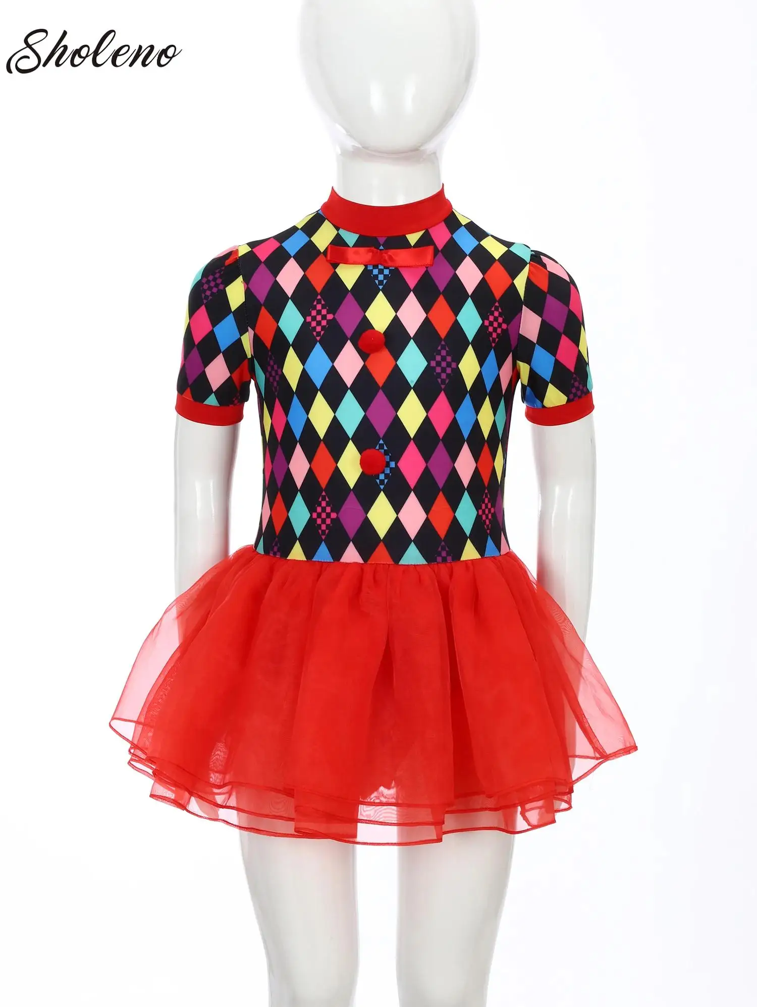 

Girls Clown Mesh Tutu Dress Halloween Circus Fancy Dress Up Kids Theme Party Performance Costume Dance Leotard Tutu Dress