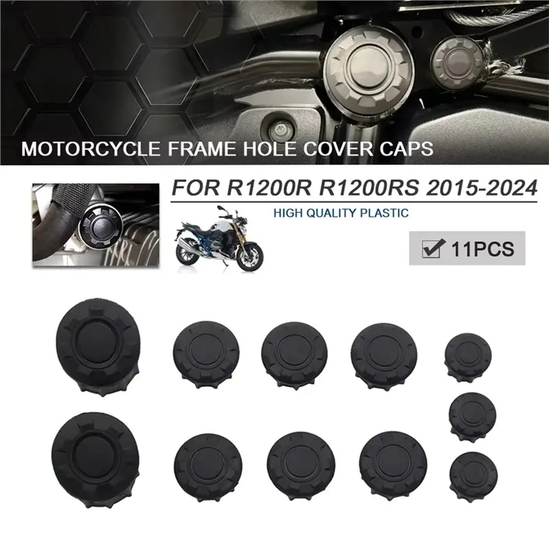 A11M-Frame Hole Cover Plug Decorative Caps 11PCS For BMW R1200R R1200RS 2015-2024 Motorcycle Frame Cap Set