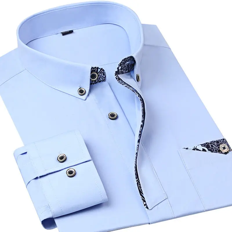 Fashionable Solid Color Men\'s Dress Shirt for Business and Office White Shirt for Men Korean Bottoming Shirts with Long Sleeves