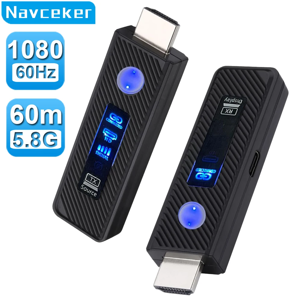 60m Wireless HDMI Video Transmitter and Receiver Extender Kit TV Stick Dongle Adapter For PC Camera Laptop Projector Monitor TV