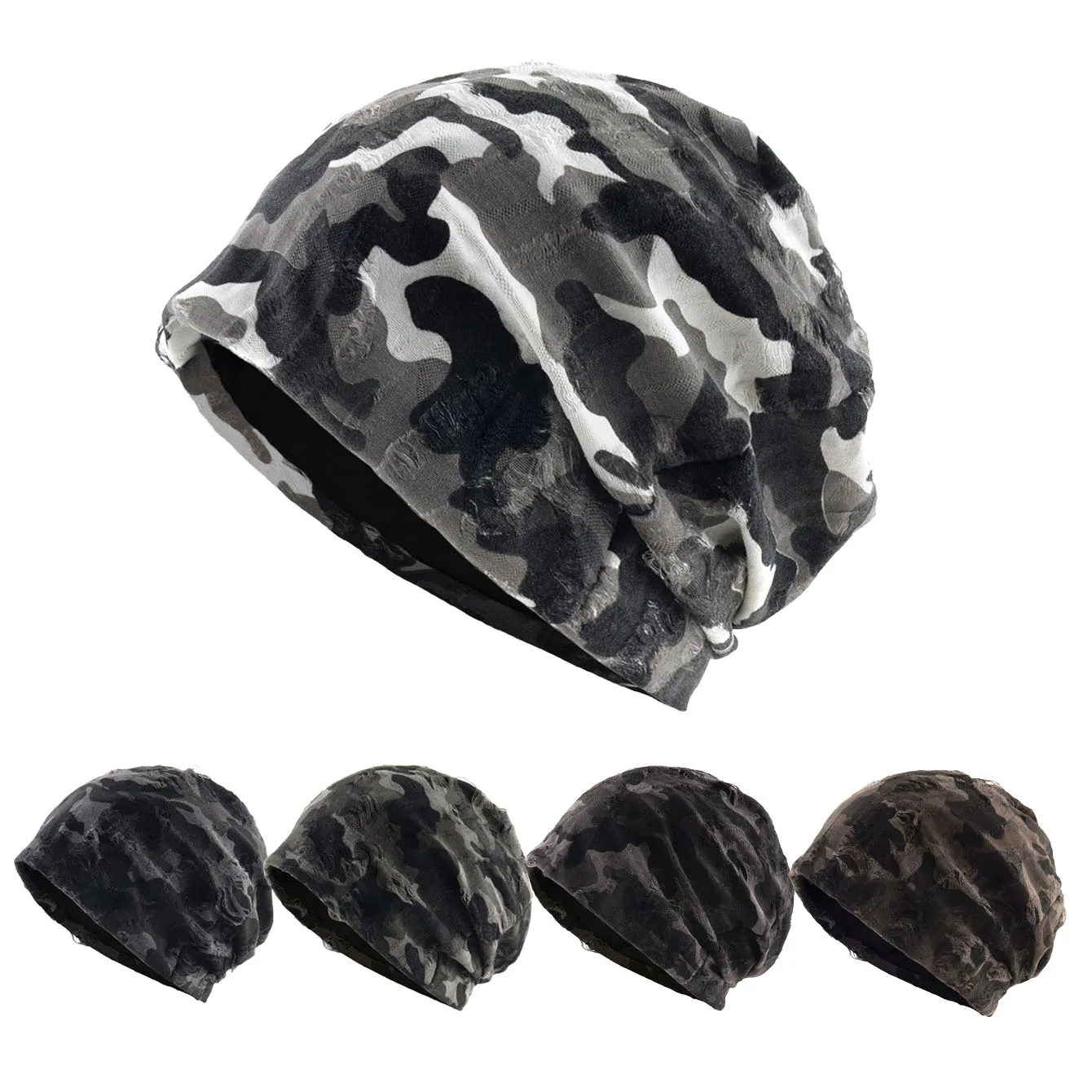 Unisex-Beanie-Mütze mit Tarnmuster und ausgewählten Löchern, leichte, dehnbare Mützen für Männer und Frauen, Streetwear-Mütze