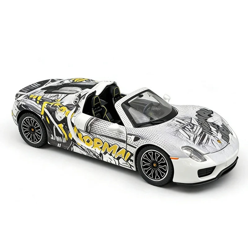 1:24 Porsche 918 Spyder Supercar Modello di auto in lega Suono e luce Tirare indietro Giocattolo per bambini da collezione Regalo di compleanno