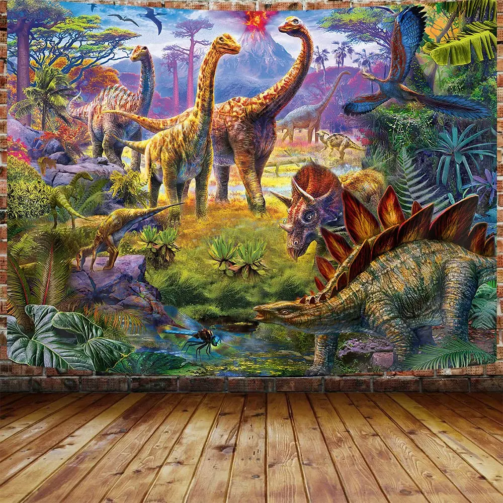 Dinosaur Tapestry Jurassic Wild Ancient Animals Wall Hanging Nature Forest Tapestries Dino Wall Blanket Cloth Boys Bedroom Decor