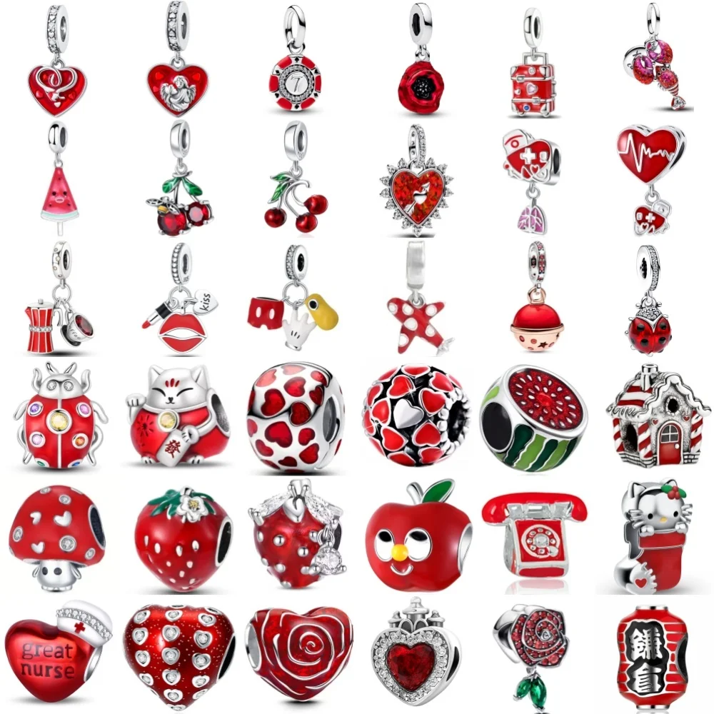 

Hot Selling 925 Silver, Red Strawberry, Apple Bead Cherry Pendant Suitable for European Original Bracelet DIY Exquisite Jewelry
