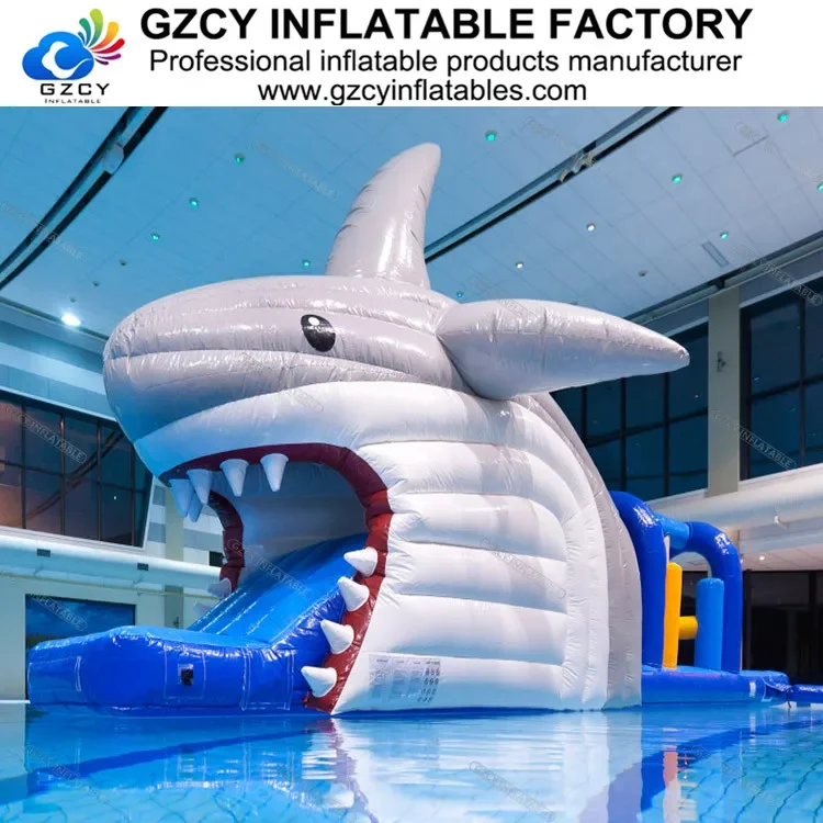 Scream Shark Design Water Playground Swimming Pool Equipment Inflatable Obstacle Course