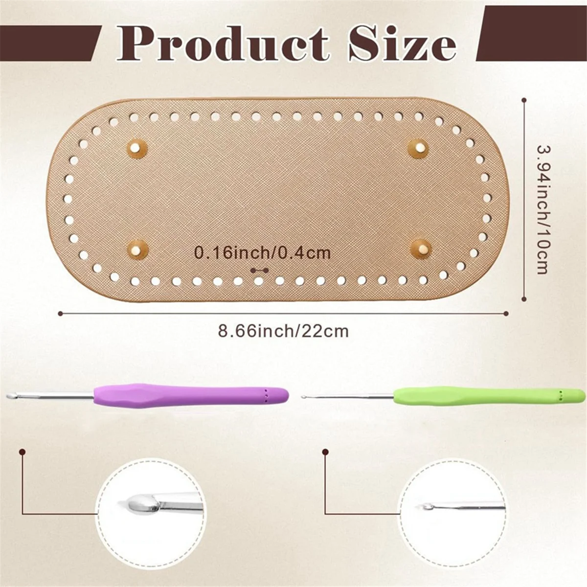AA25 Bag Bases for Crochet with D Shape Purse Handles for Bag Making, 2 PCS Crochet Hooks, 4 Colors Leather Purse Bottoms