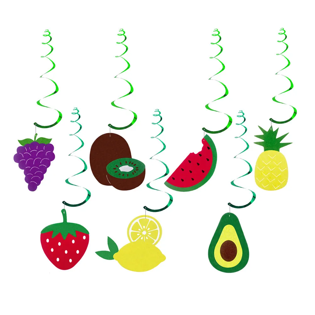 20Pcs Birthday Fruit Spiral Decoration Assorted Colors Party Hanging Ornament DIY Lovely Refreshing Theme Decor