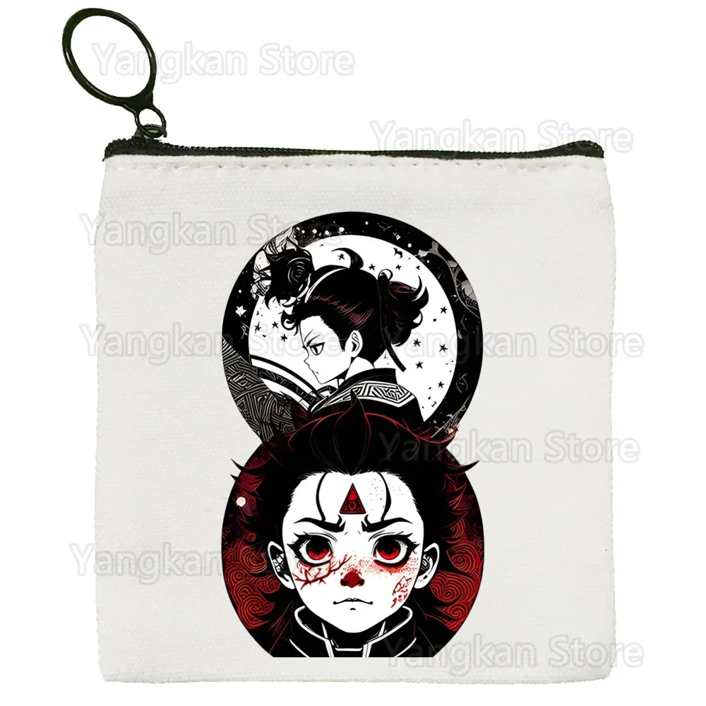 Nezuko Tanjirou Kamado Coin Purse Small Fresh New Zipper Key Bag Hand Gift Bag Cute Solid Color Canvas