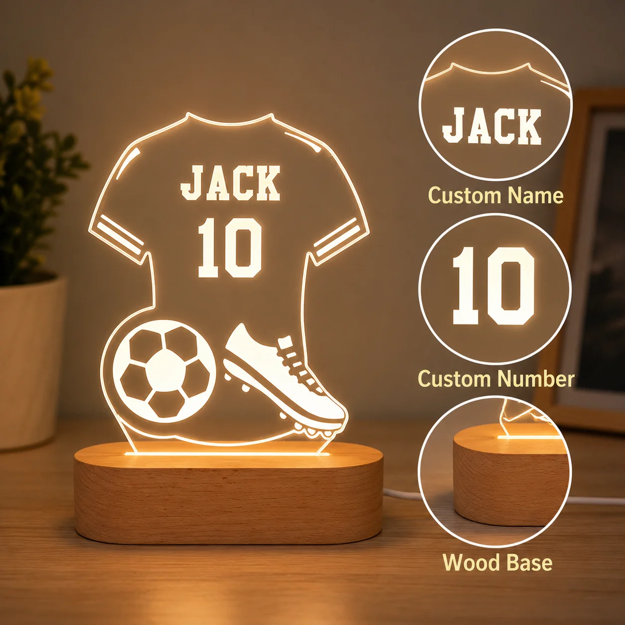 Personalized Football Acrylic Night Light Custom Name Number Jersey Sign Sports Fan Gift for Coach Player Bedroom Decor