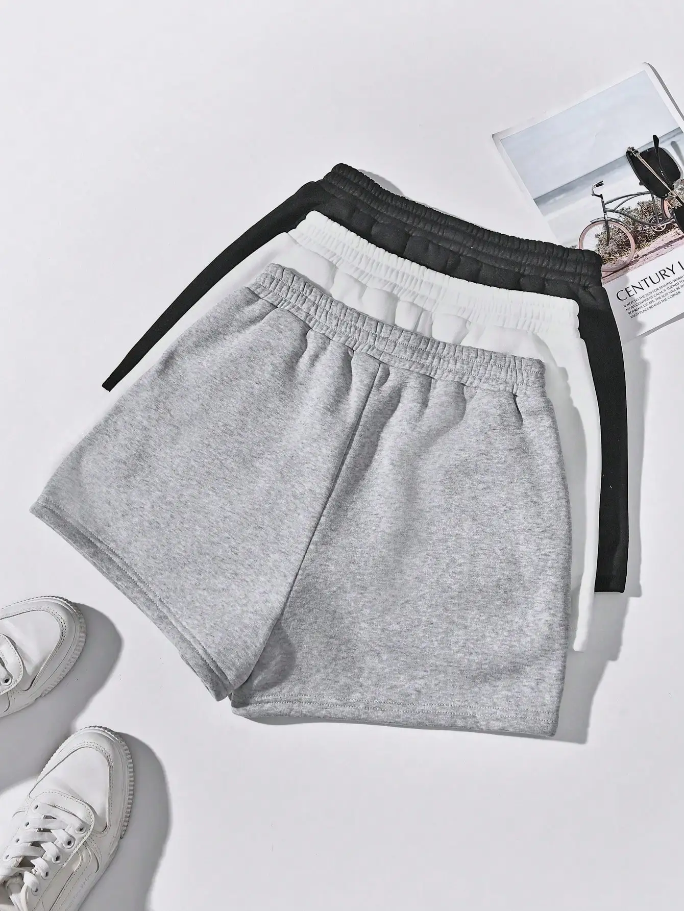 Women Three-Piece Set Short Pants Elastic Mid Rise Yoga Sports Home with Pocket 3 Pack Comfortable Summer Fitness Casual Outfit