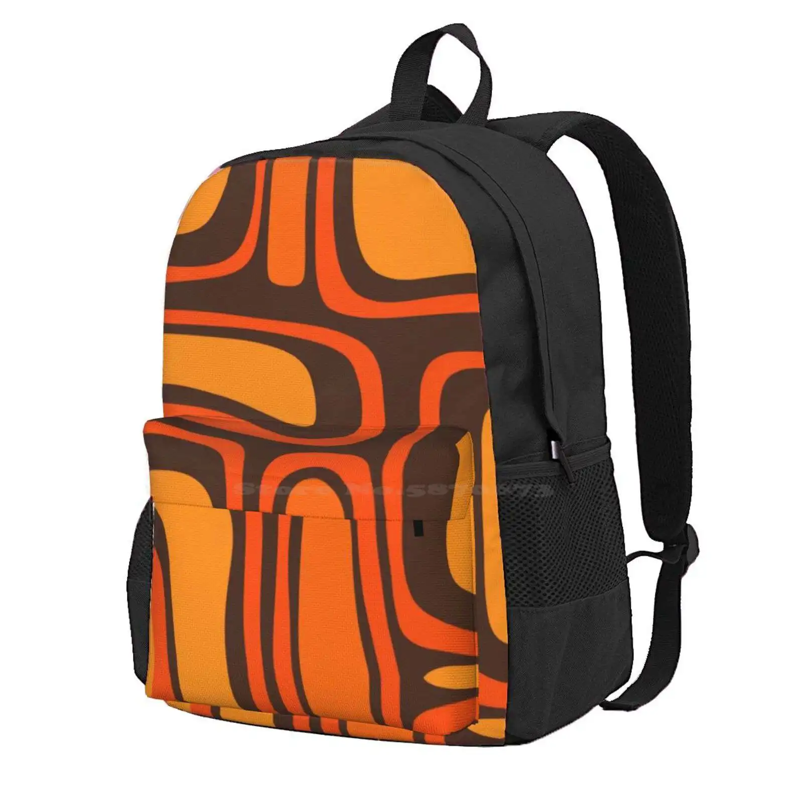 Palm Springs Retro Mid-Century Modern Abstract Pattern In 70S Brown And Orange Hot Sale Schoolbag Backpack Fashion Bags Retro