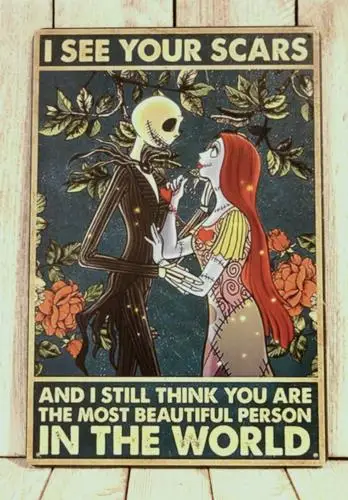 Nightmare Before Christmas Tin Sign Metal Poster Jack Skeleton I See Your Scars