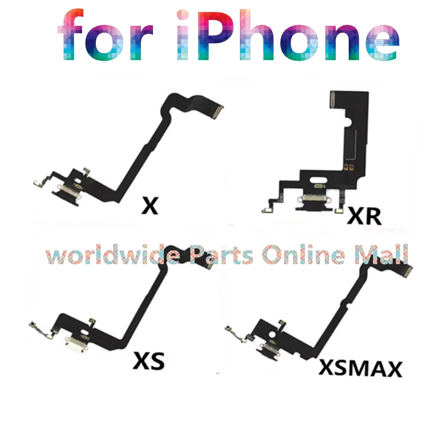 10pcs Charging Port Flex Cable for iPhone XR XS XSM USB Dock Connector Charger Microphone Repair parts