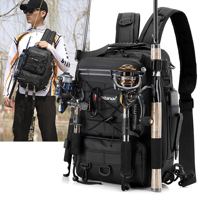 Multifunctional Lure Fishing Backpack Men Single Shoulder Crossbody Fishing Bag Lure Rod Bags Outdoor Tackle Gear Storage Bags