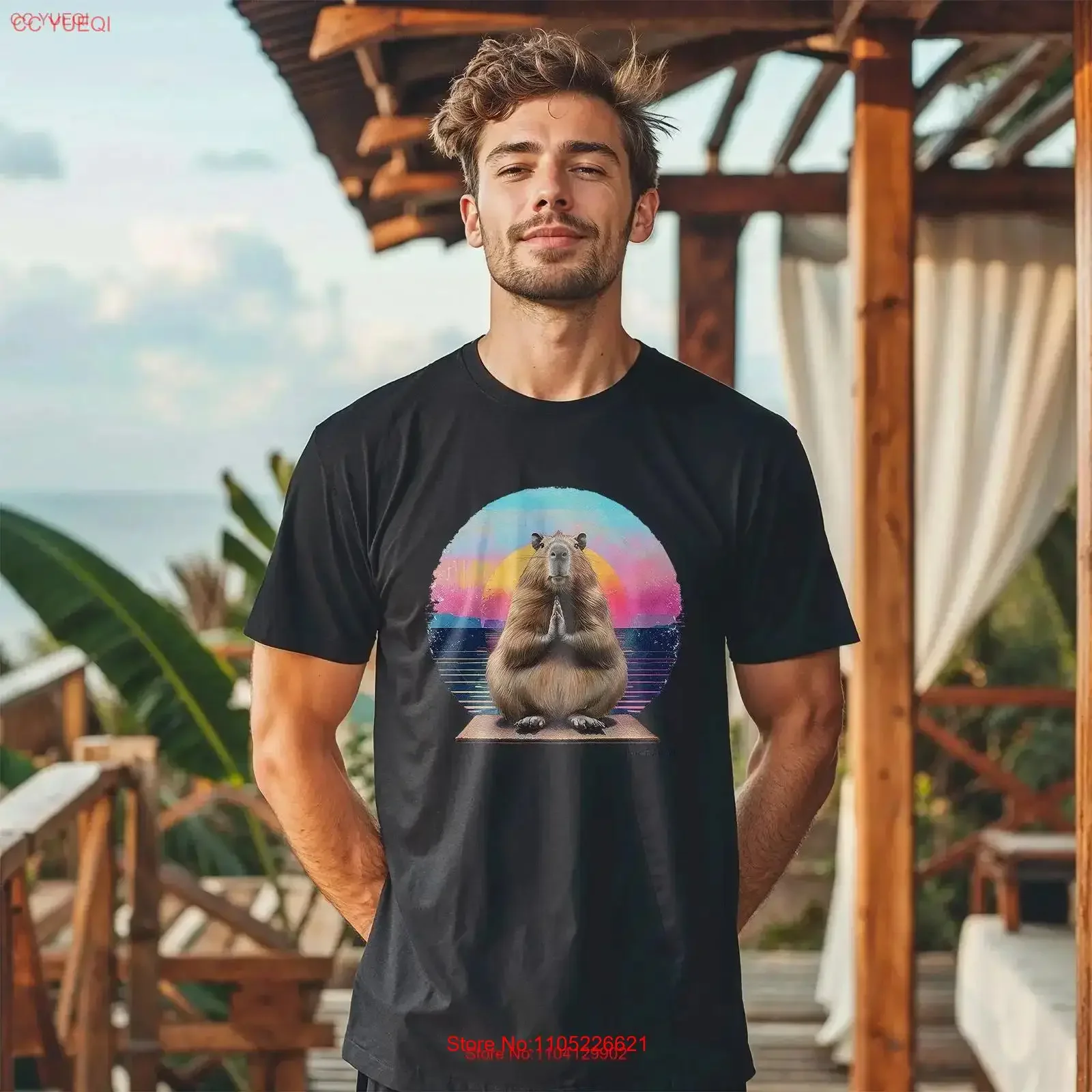Capybara Meditation Sunset T Shirt Tranquil Horizon Pure Horizons Top Mindfulness Animal vintage Washed designer clothes