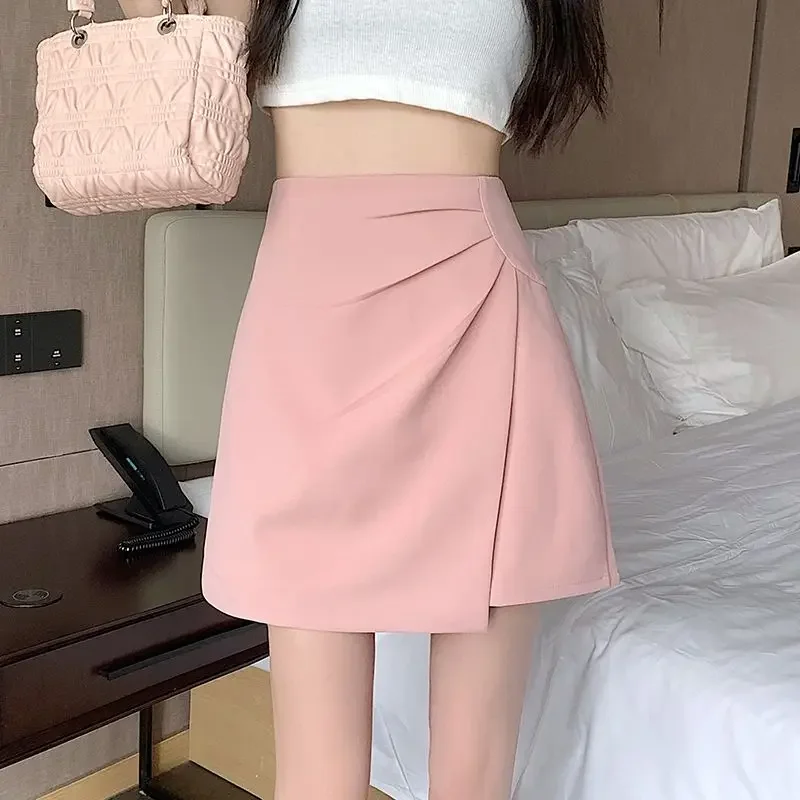 ぽっちゃり女性向けハイウエストミニスカート、ショート丈、控えめ、ヴィンテージ風、格安、Y2K、Aライン、原宿系、高品質、婦人服、スカート