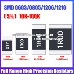 100PCS 0603 0805 1206 1210 2010 2512 SMD Resistance 5% Common Resistance Values 10K-100K 22K 47K 51K High Precision Resistors