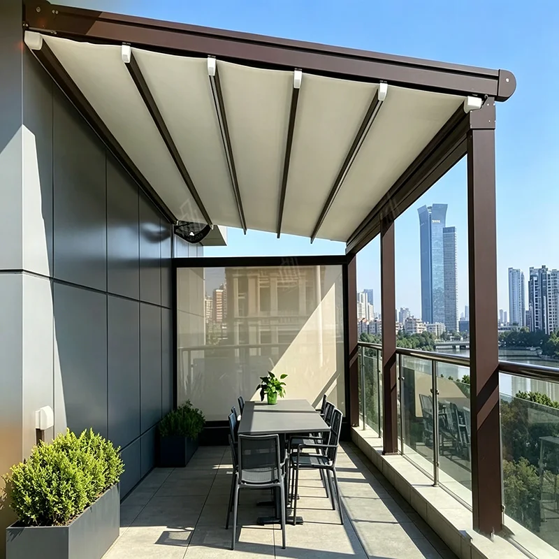 Motorized Retractable Pergola Canopy Aluminum Outdoor Gazebo with Waterproof PVC Fabric and Remote Control for Patio Restaurant