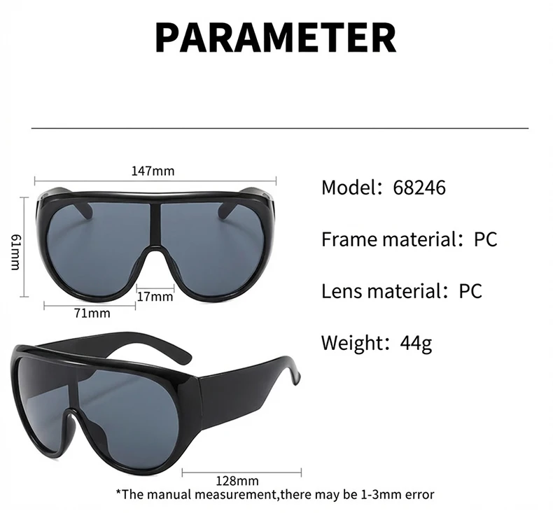 Y2K Übergroße Schutzbrille für Damen, Futuristisches Visier, Einteilige Steampunk-Brille mit Großem Rahmen, Punk-Sonnenbrille, Winddichte Eyewear – Detail 10