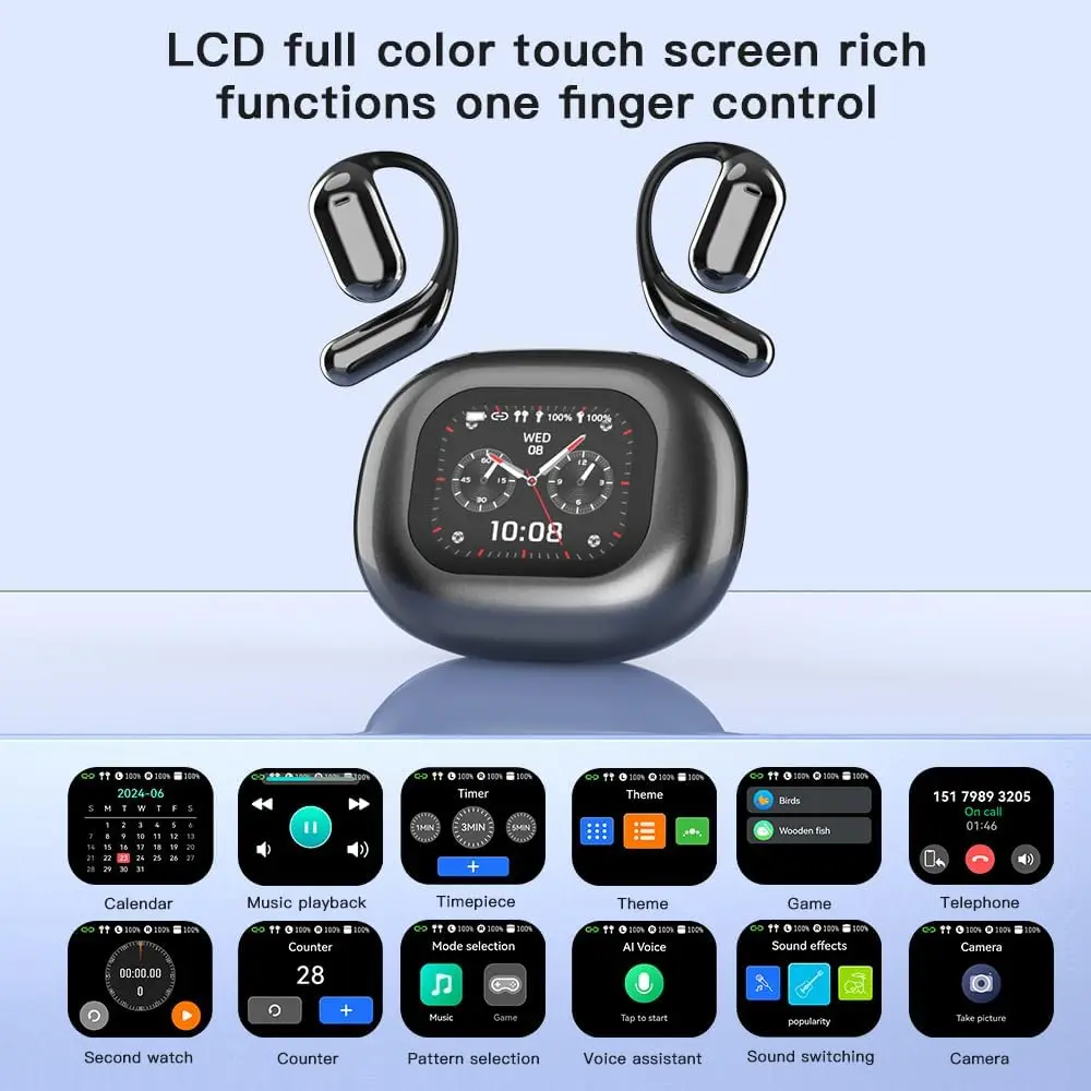 UYUXIO Real Time AI Translation Earbuds OWS Earphone with 144 Online Translate Languages Ear Buds with Touch LCD Screen