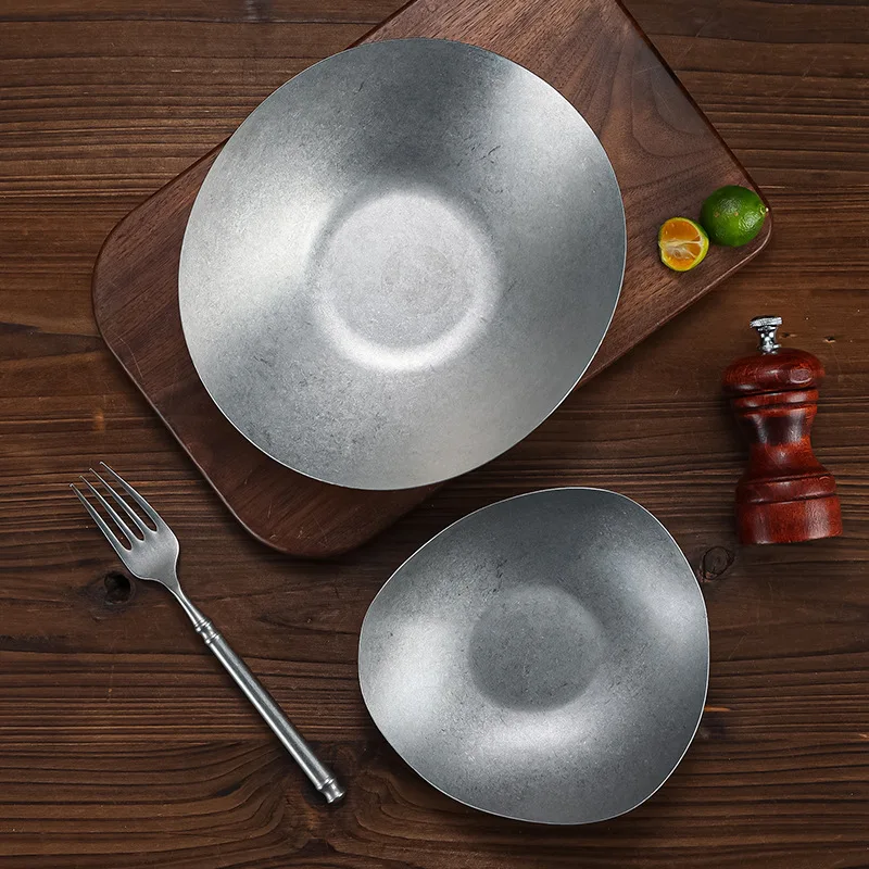 Irregular Stainless Steel Meal Plate Snack Spaghetti Barbecue Plate Western Food Plates French Restaurant Bone Dish Tableware - view 4