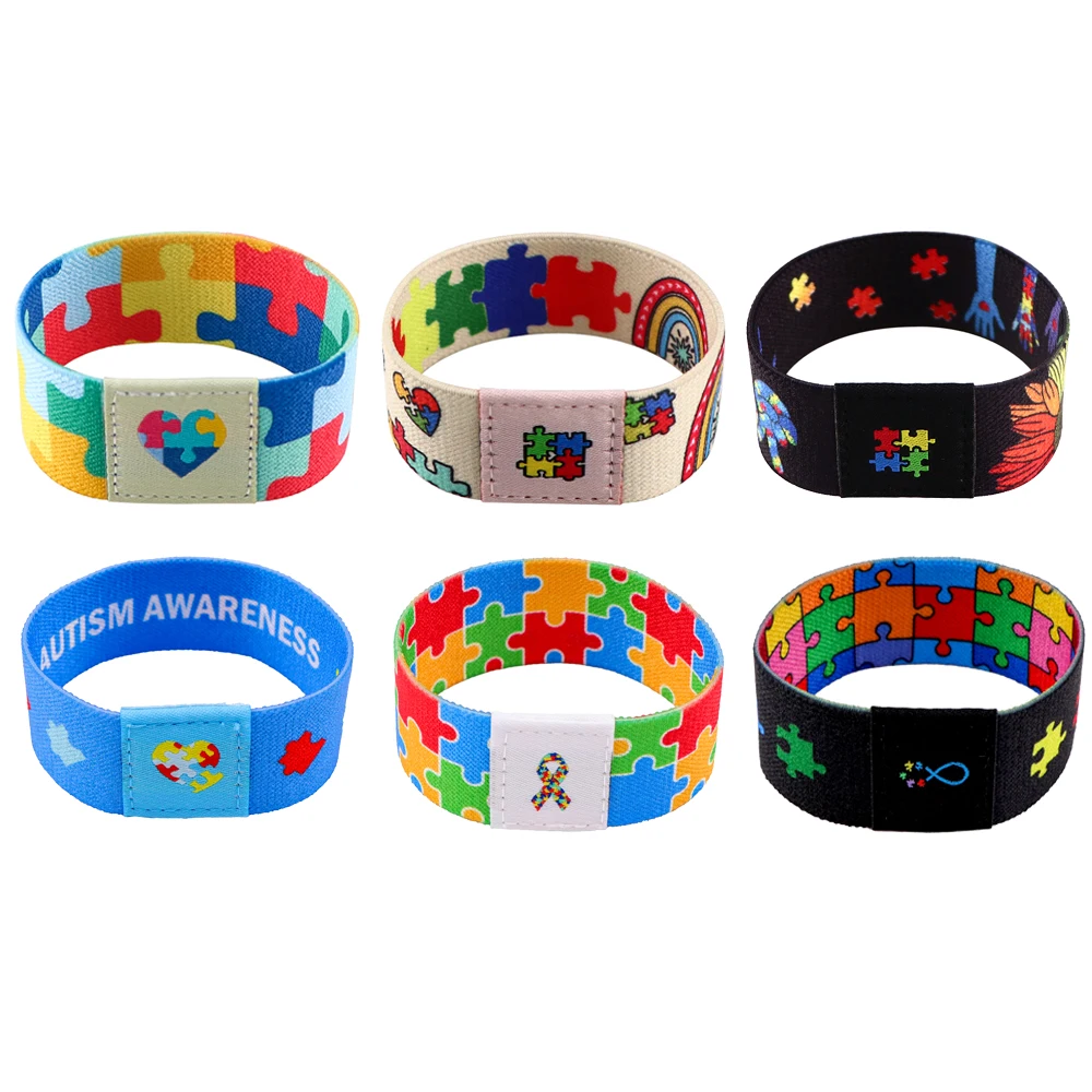 Sensibilisation à l'autisme Puzzle hommes femmes Bracelet extensible Bracelet coloré large bande bracelets brassard accessoires de mode cadeaux
