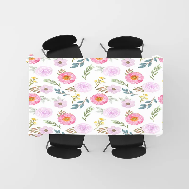 Tovaglia con stampa floreale Tovaglia decorativa verde fiori rosa per sala da pranzo