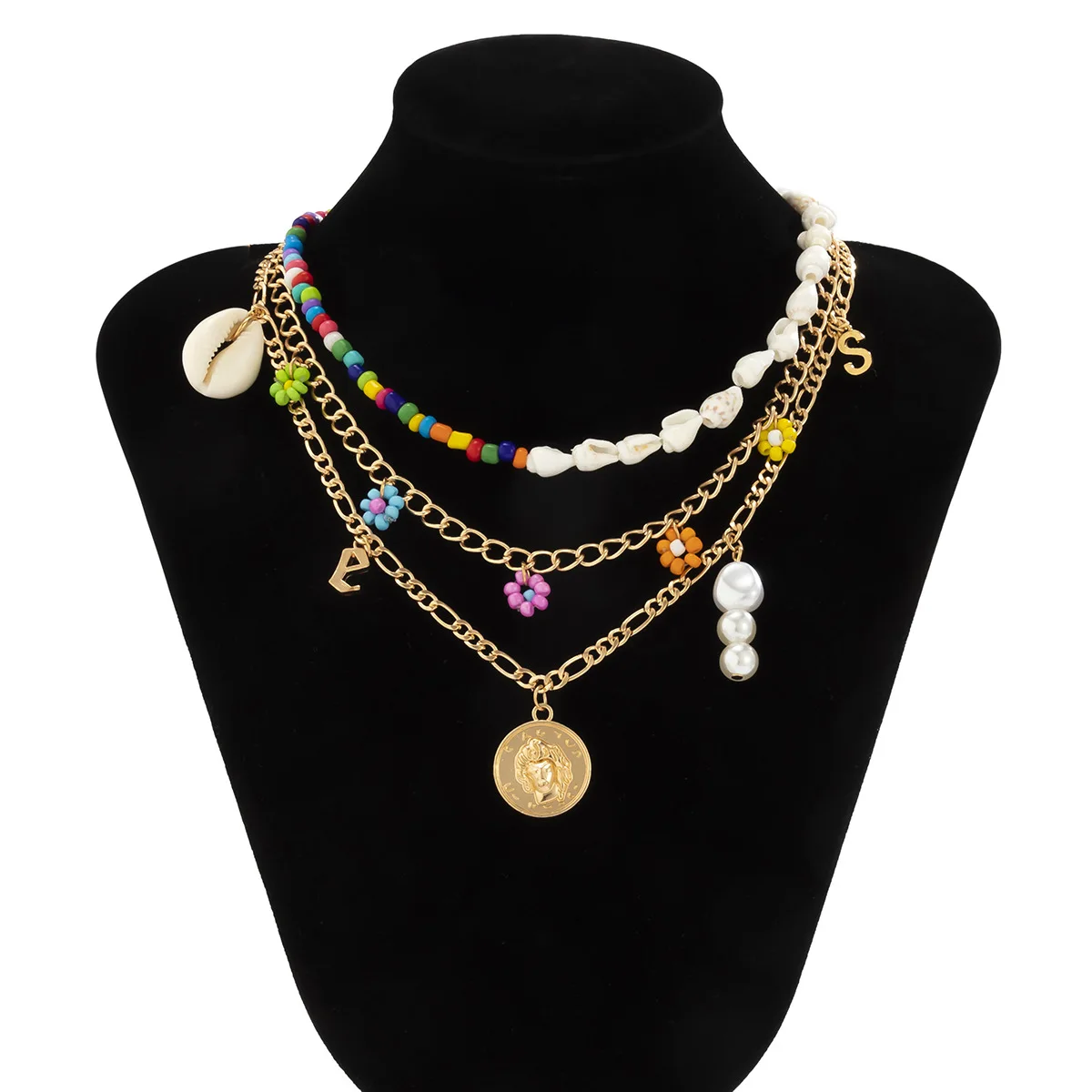 Necklace Stackable Shell Daisy Tassel Asymmetric Beach Elegant Style Seed Bead Portrait Pendant Women Silver Plated High Quality
