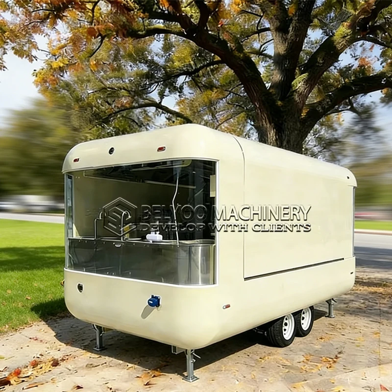 Belyoo Factory Direct Food Processor Fully Equipped Food Truck Manufacturer Trailer Full Kitchen Pizza Oven Ice Cream Vendor