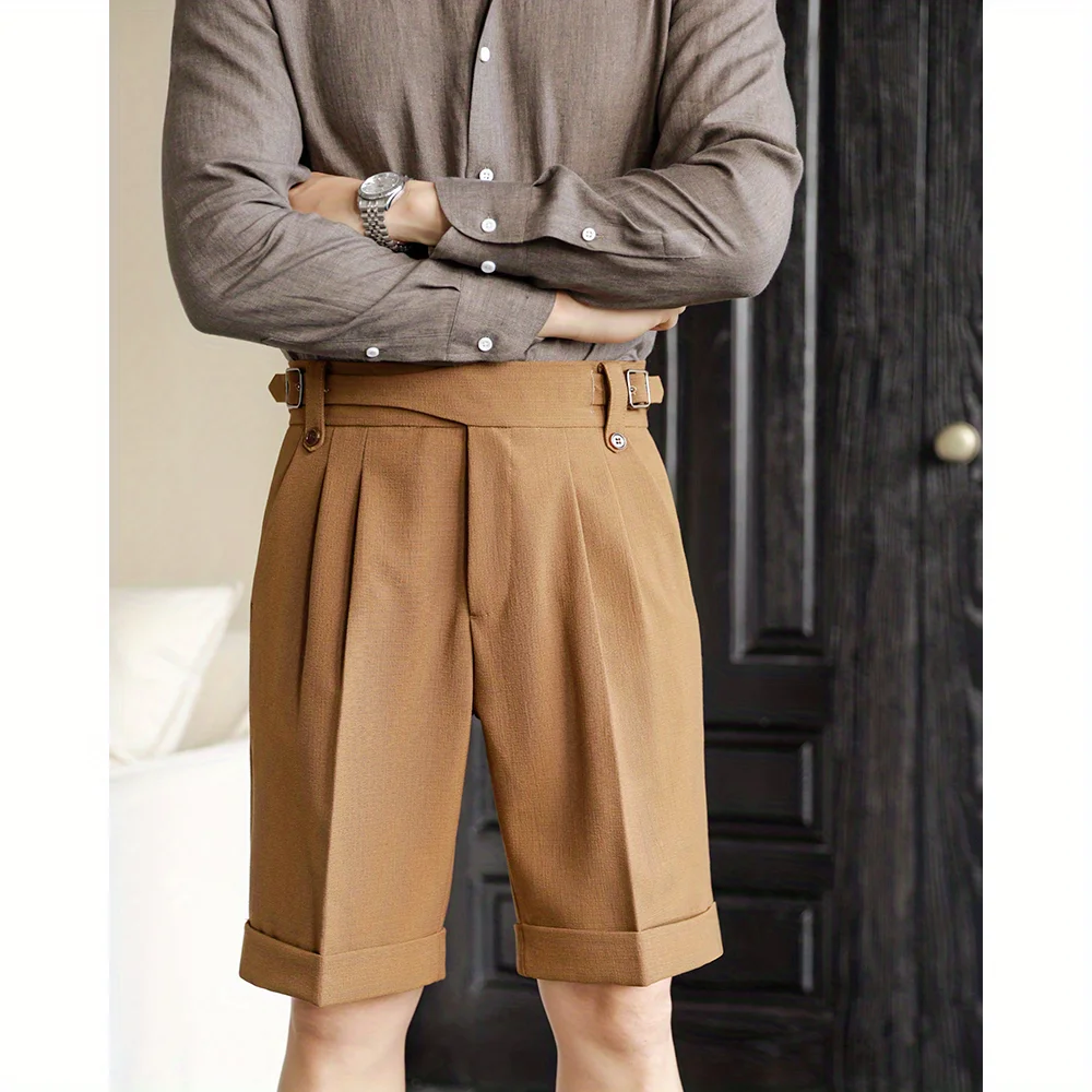 British Style Naples Suits Shorts for Men Smart Casual High Waist Straight Trousers Summer Ins Fashion England Pants Adjustable