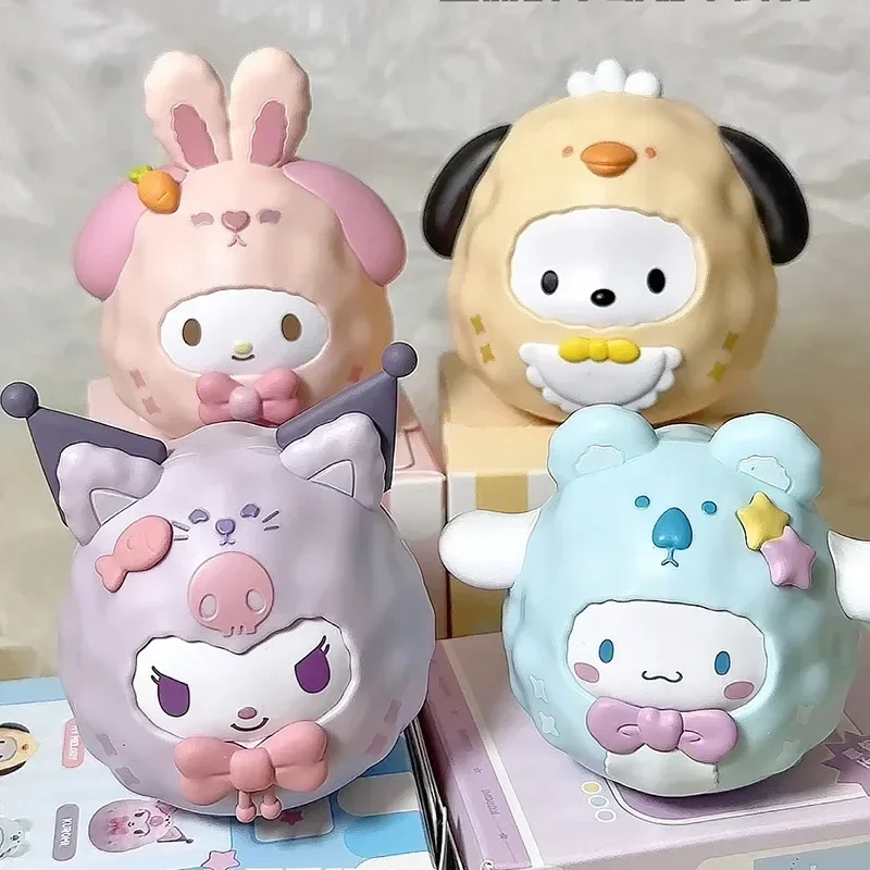 Sanrio família pequeno animal tumbler série caixa cega brinquedo kuromi melodia cinnamoroll pochacco anime figura caixa surpresa boneca presentes