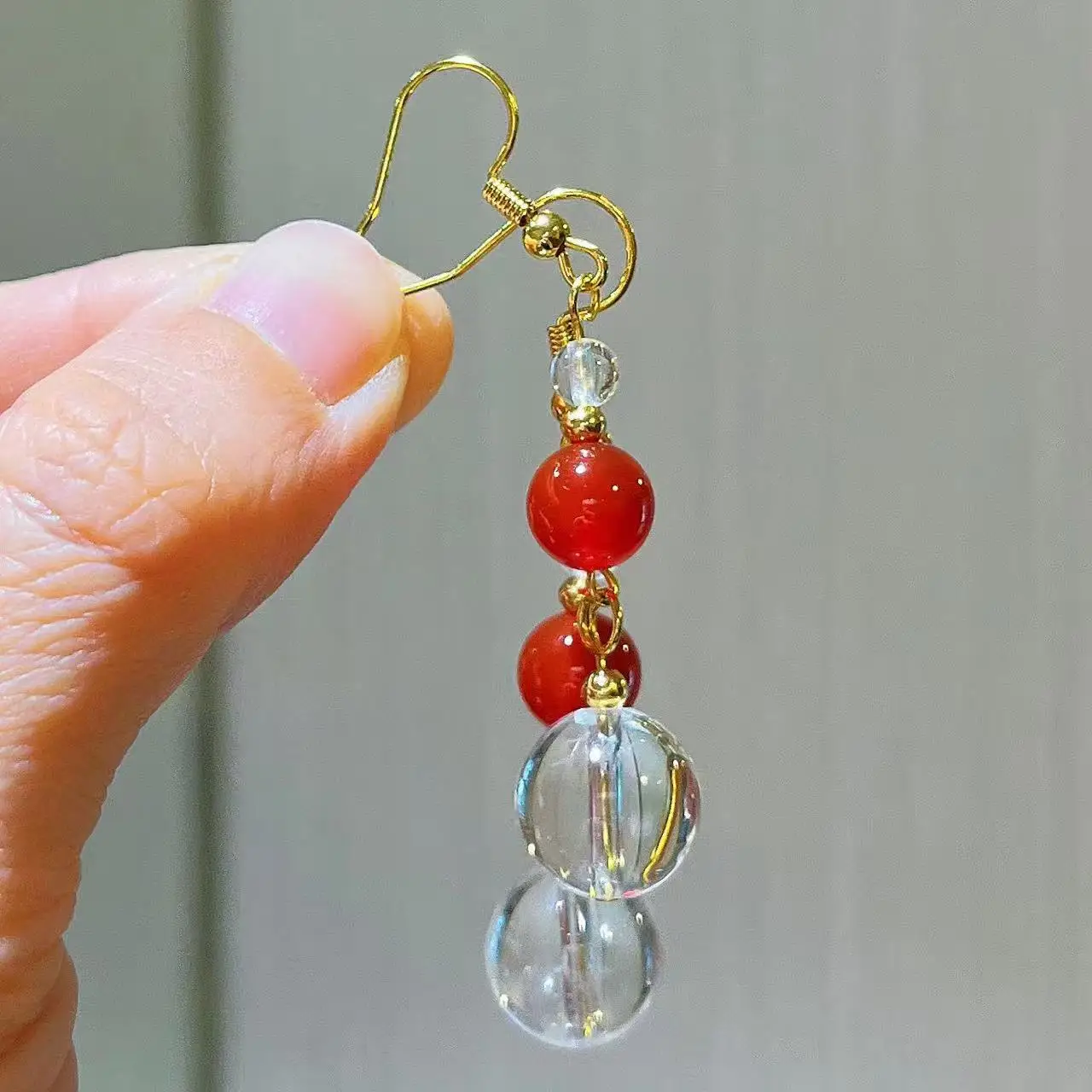High-Quality Natural Red Carnelian & Clear Quartz Drop Earrings, Orange-Red & Crystal White Gemstone Dangle Earrings for Women