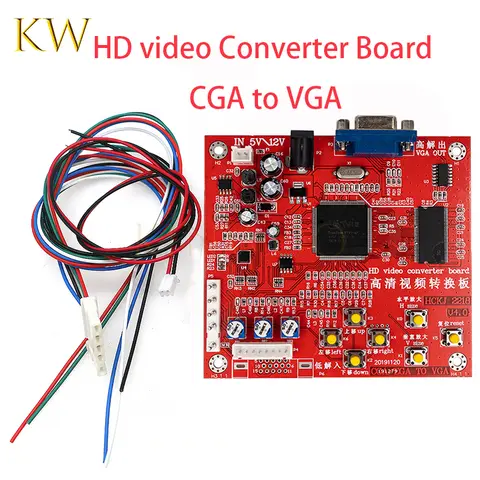 HD Red RGBS/CGA to VGA Converter Pandora Box Retro Arcade Family Game Video Converter Board for CRT LCD PDP Monitor HD
