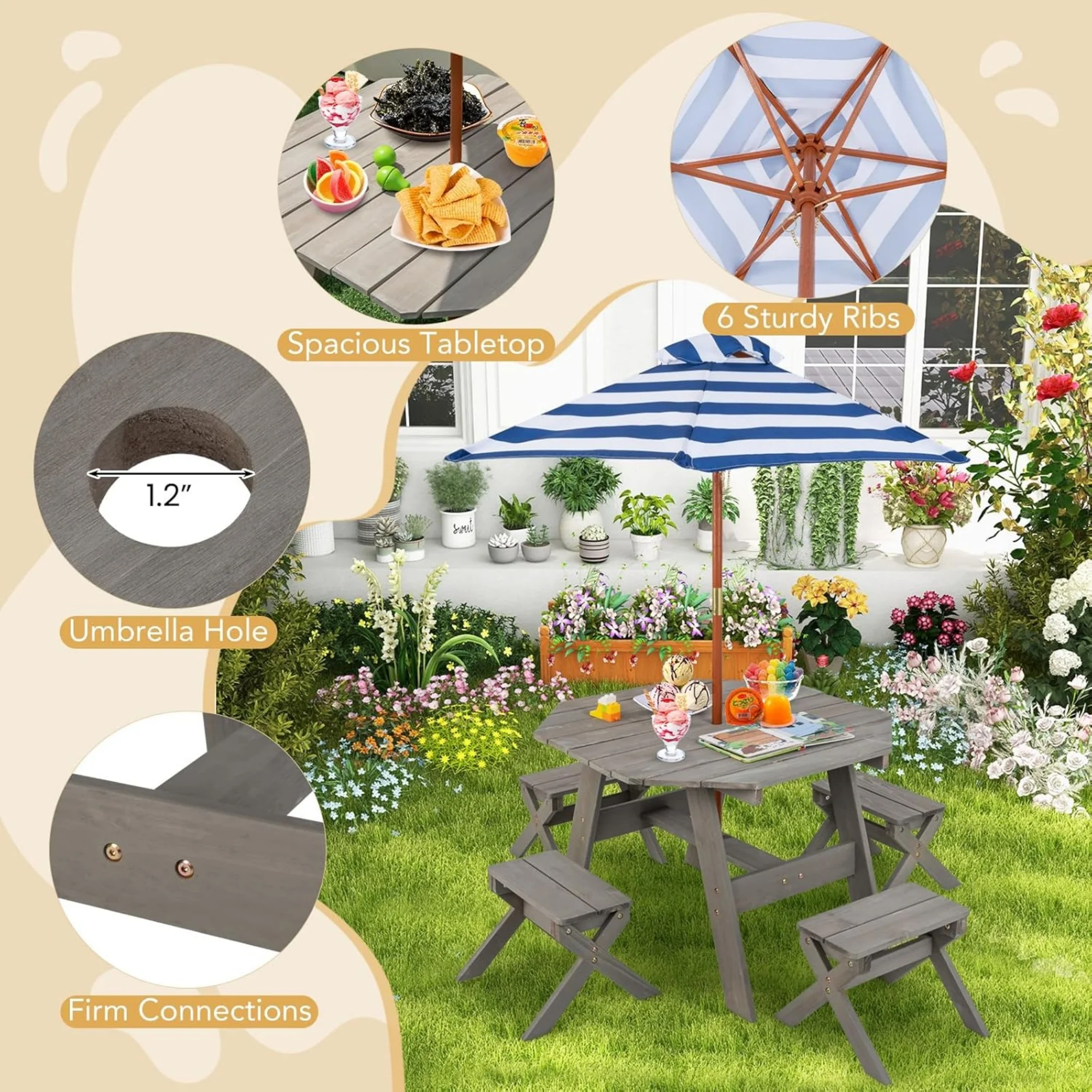 Kinder-Picknicktisch, achtecki – Kids Outdoor Table With Umbrella Bewertung und Preis
