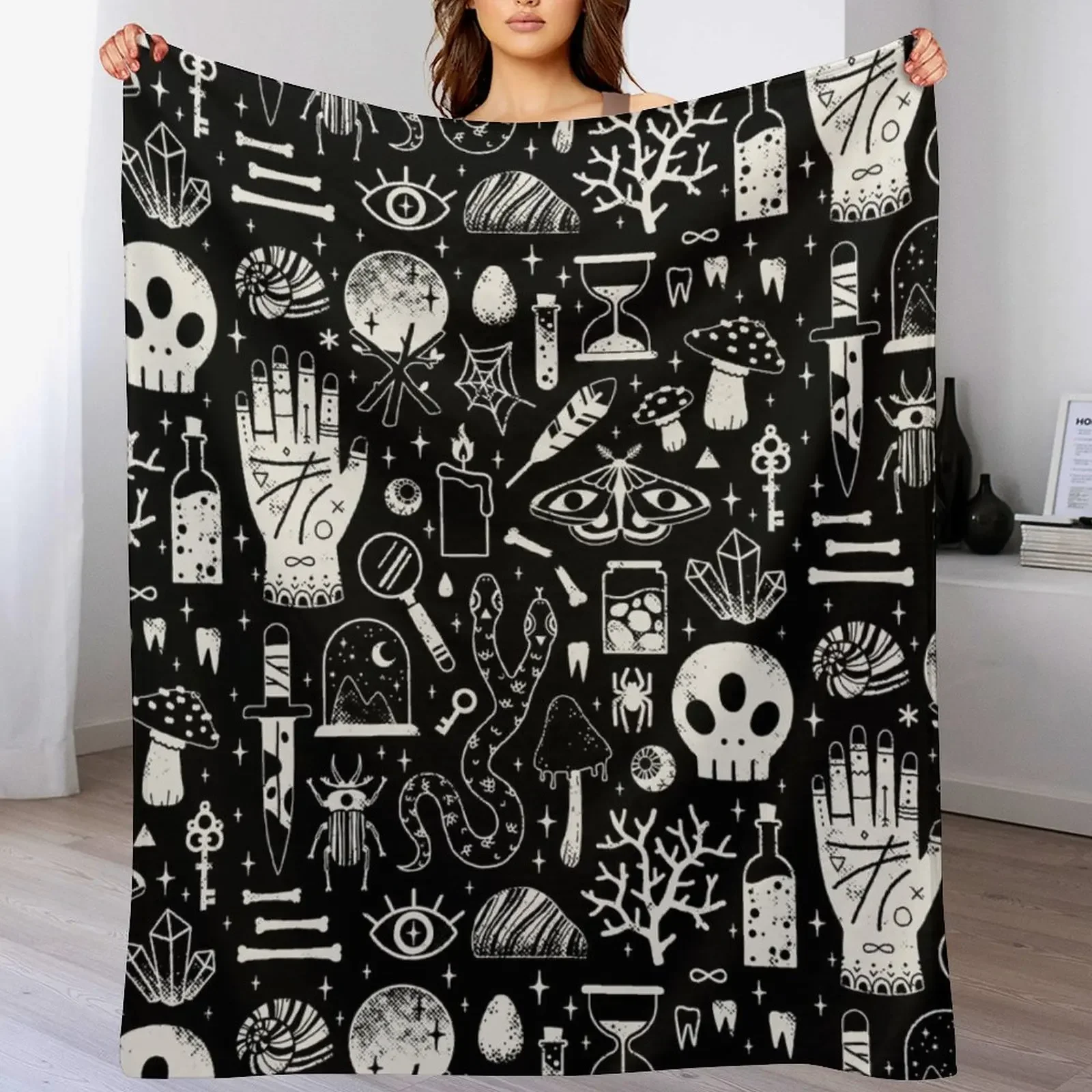 Curiosities: Bone Black Throw Blanket Tourist Sofas blankets and throws Blankets