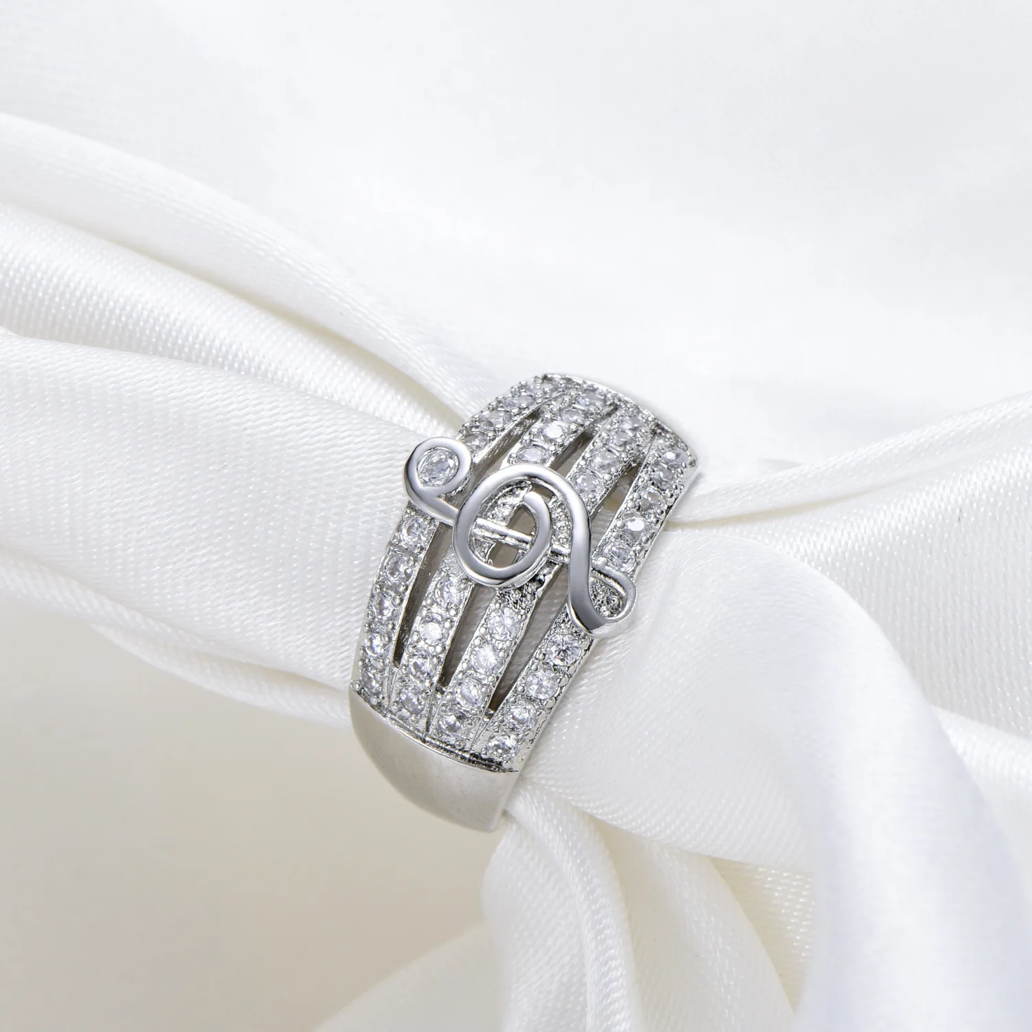 Hot Selling Womens Literary Fashion S925 Sterling Silver Ring Music Note Diamond Set Wide Sided Creative Ring With Gold Finish