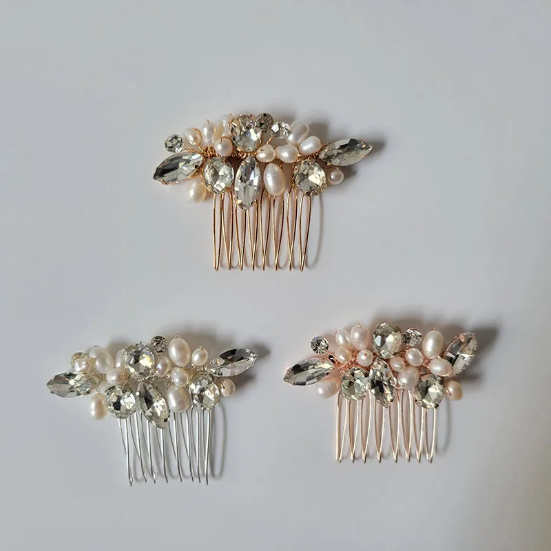 

SLBRIDAL Handmade Trendy Alloy Crystal Rhinestones Freshwater Pearls Bridal Hair Comb Wedding Hair Accessories Women Jewelry
