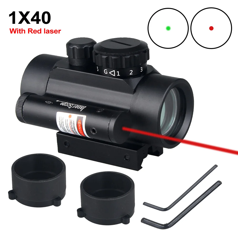 

1X40 RDL Red Green Dot Sight With Red Laser Airsoft Hunting Scope Optics Point Sight for 20mm Guide Rail Air Rifle Pistol Mount