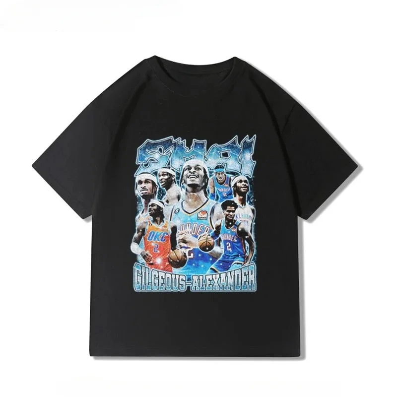 Basketball Star OKC Thunder NO.2 SGA Alexander Print Cotton T-shirt Men T-shirt Tops Oversize Short Sleeve High Quality