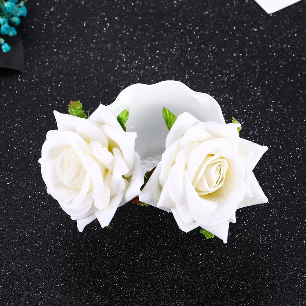 

Wedding Tiaras for Bride Simulated Rose Hair Accessories Bridal Design Hairpin White