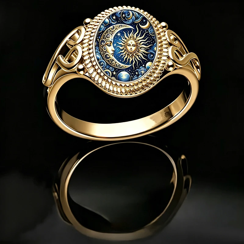 Vintage Starry Sky Sun Couple Bohemian Rings Stylish Hypoallergenic Jewelry For Men Valentine's Day Gifts
