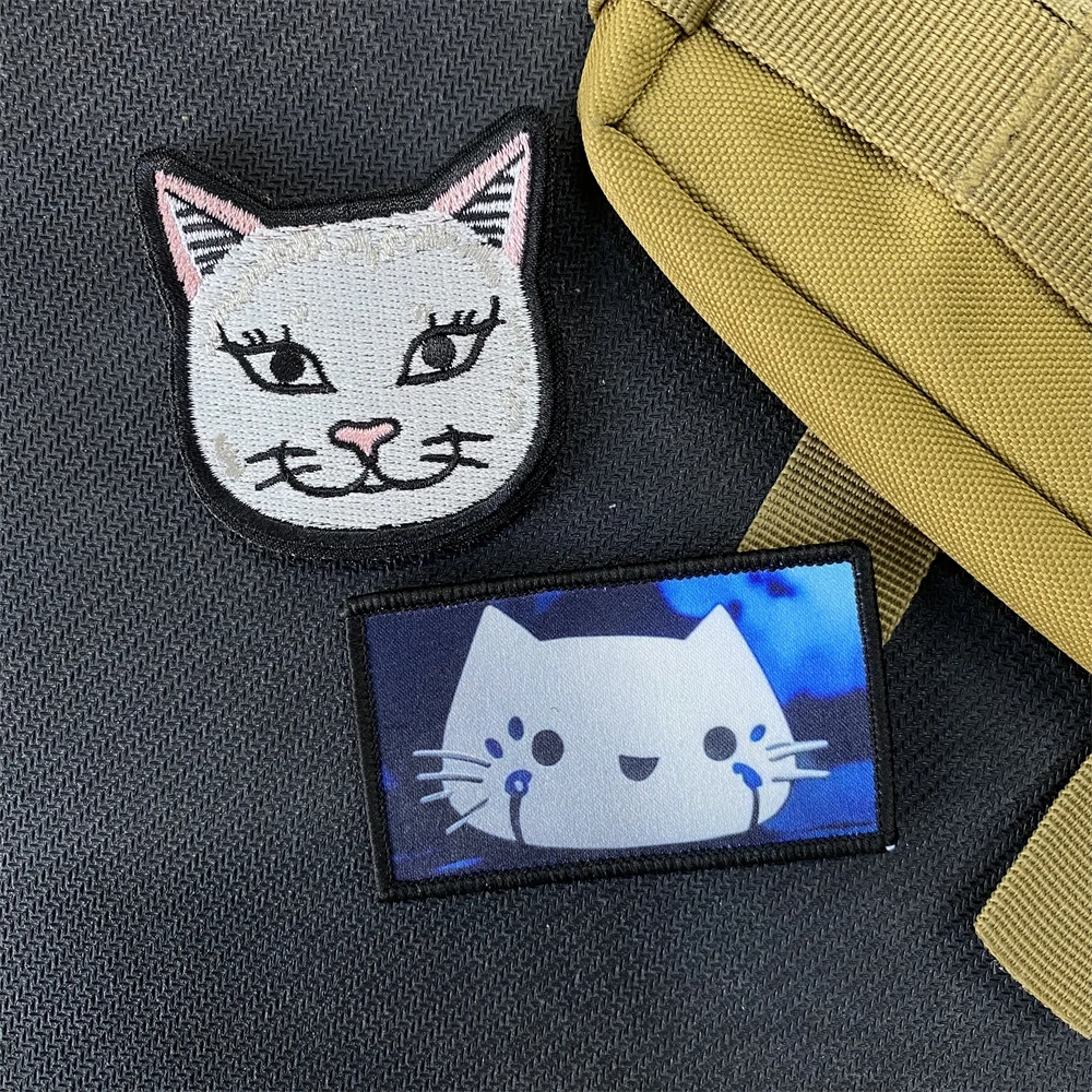 Cute Cat Embroidery Hook and Loop Patches Crying Cat Laser Tactical Backpack Sticker Morale Badge Armband Military Patch