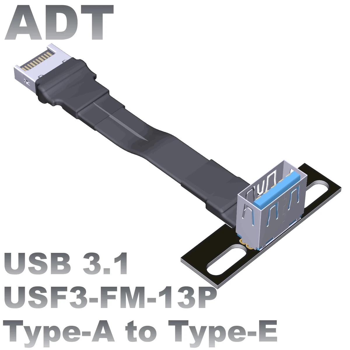 ADT USB 3.1 Type-A Female to Type-E Male Extension Cable Internal USB 3.1 Type E Flat Cable with Screw Holes for Motherboard 13P