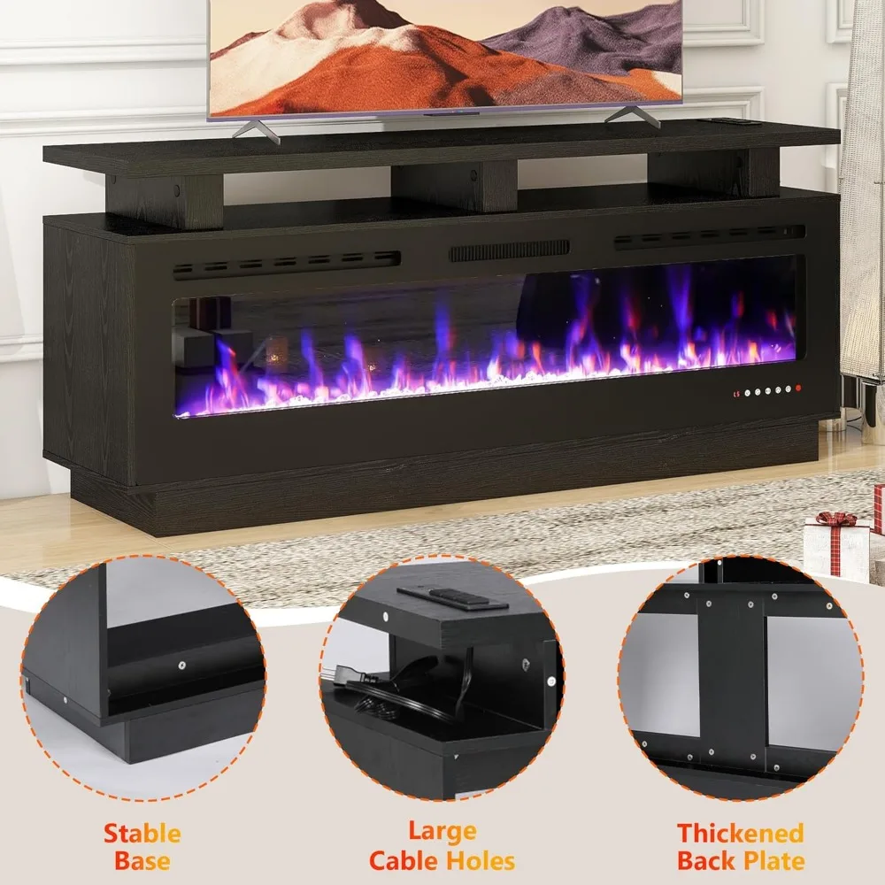 Fireplace TV Stand with 60 Inch Electric Fireplace for Living Room Farmhouse Entertainment Center (Black, 60 Inch)