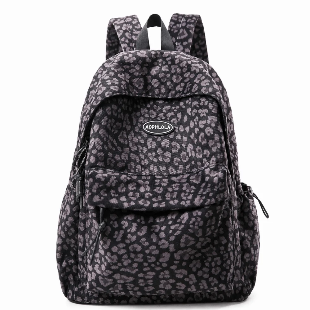Casual Leopard Print Laptop Backpack Large Capacity Multi-pocket Students Schoolbag Oxford Travel Daypack for Teenage Girls