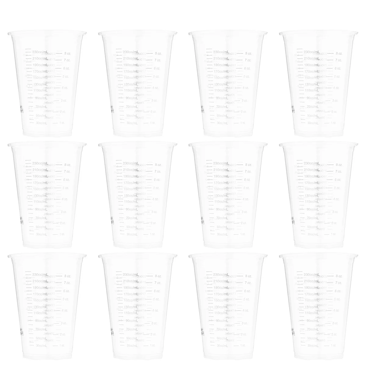 

12Pcs Plastic Measuring Cup Set Transparent Graduated Cups for DIY Projects Acrylic Stain Mixing Easy Pour Thin Rim Juice