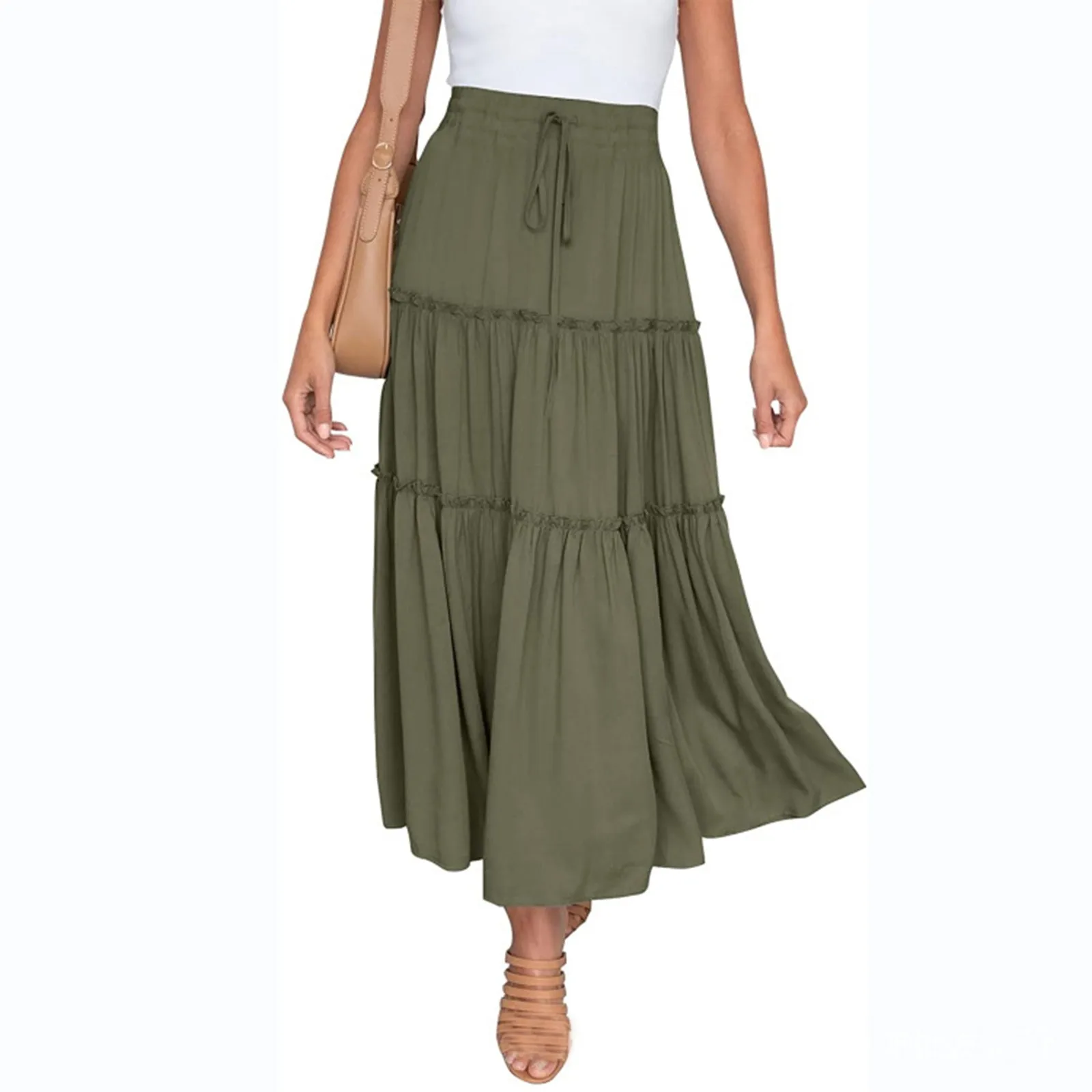 

2024 Women's Skirt Fashion High Waist Women Vintage Pleated Zipper Swing Long Skirt Casual Loose Solid A-line Party Beach Skirt