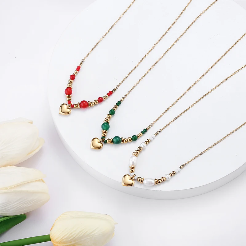 

Freshwater Pearl Agate Jewelry Women Exquisite Simple Clavicle Chain Classic Smooth Peach Heart Pendant Stainless Steel Necklace